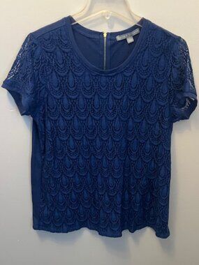Women's Valerie Stevens Blouse, Blue, Size XL, Lace Front, Zip Back, Ex Con!